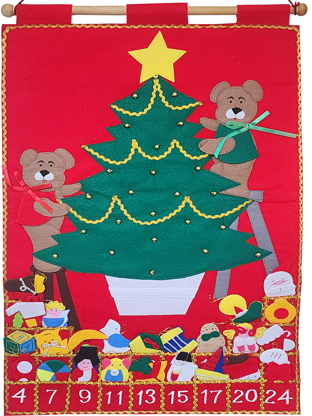 Teddy Bear Christmas Tree/Advent Calender Fabric Wall Chart