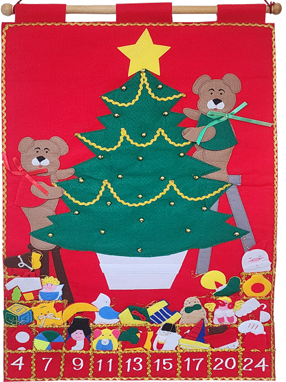 Teddy Bear Christmas Tree/Advent Calender Fabric Wall Chart